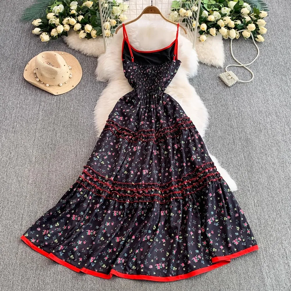 Floral Printed Strapped Dress Women Summer Vacation Sleeveless Elegant Clothing Lady Streetwear Chic Vestidos Bodycon