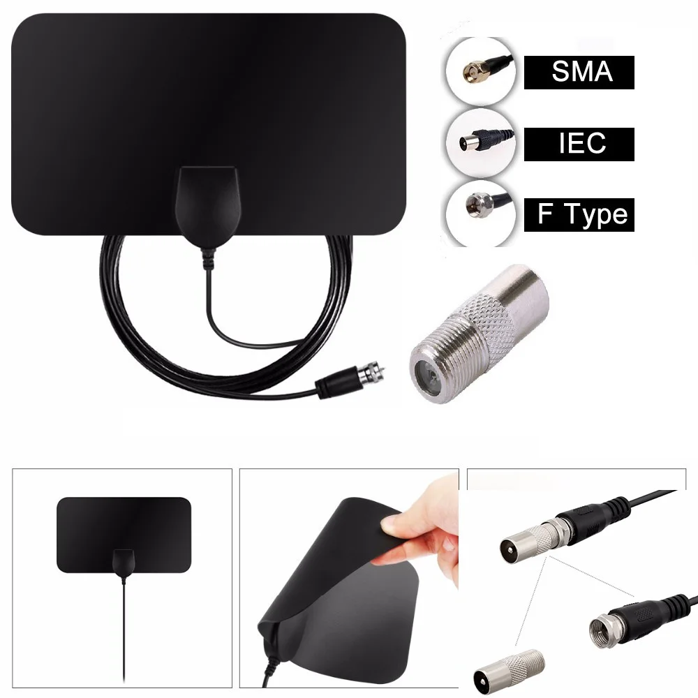 Latest Design 1080P Digital Hdtv Antenna 25 Miles Range Indoor Flat Dvb-T2 Tv Antenna With Euro Adapter