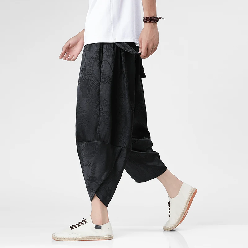 

Summer Haren Pants For Men Baggy Cross Calf Length Pants Male Elastic Waist Sweatpants Vintage Lightweight Pants Streetwear