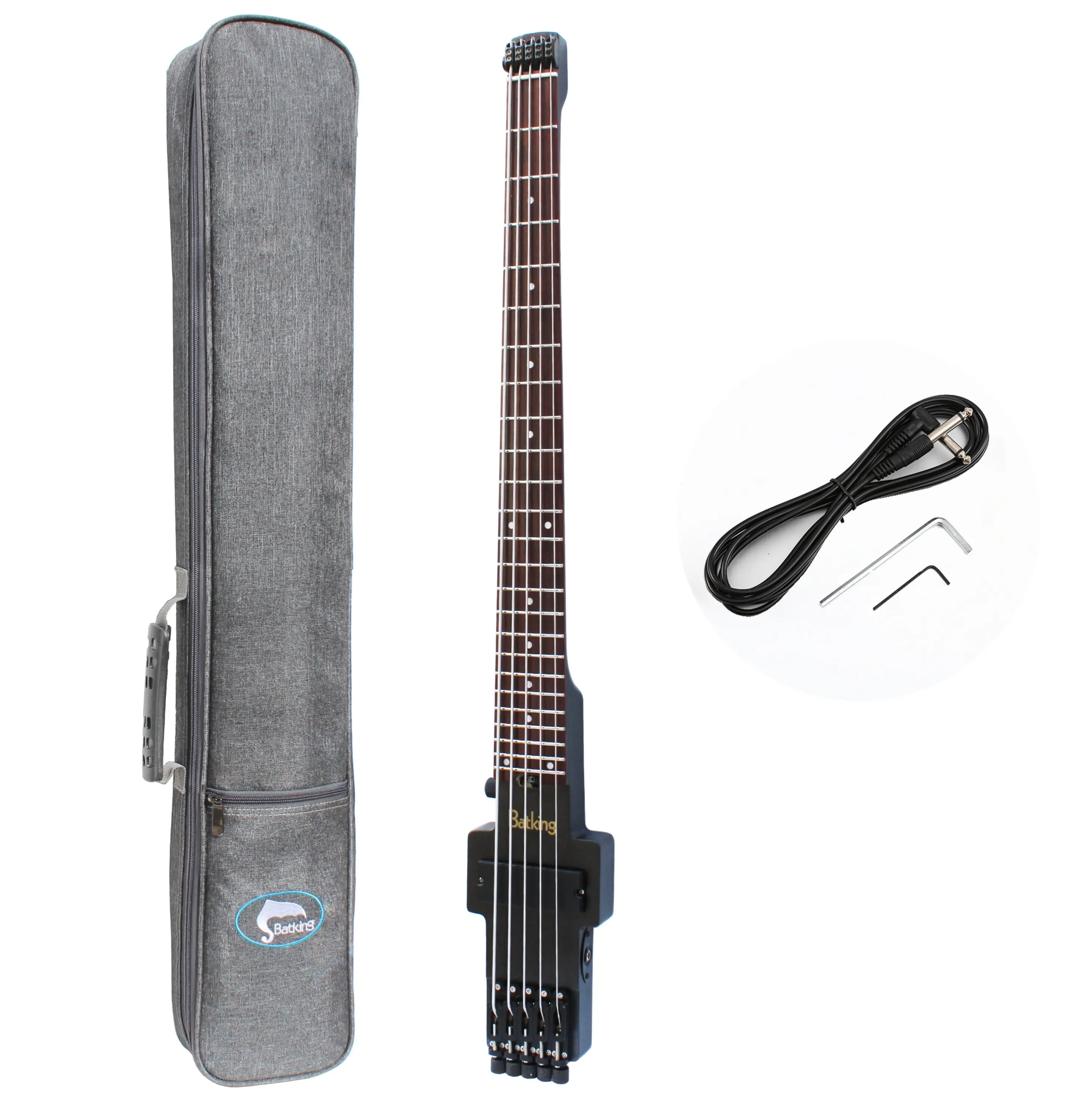 Bajo de viaje Bajo eléctrico sin cabeza Bajo eléctrico de 5 cuerdas con Gigbag Wire Truss Road en negro