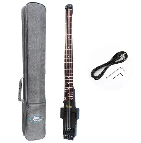 여행용 베이스 기타 전기 헤드리스 베이스 5현 전기 베이스 (기그백, 와이어 트러스 로드 포함, 블랙)