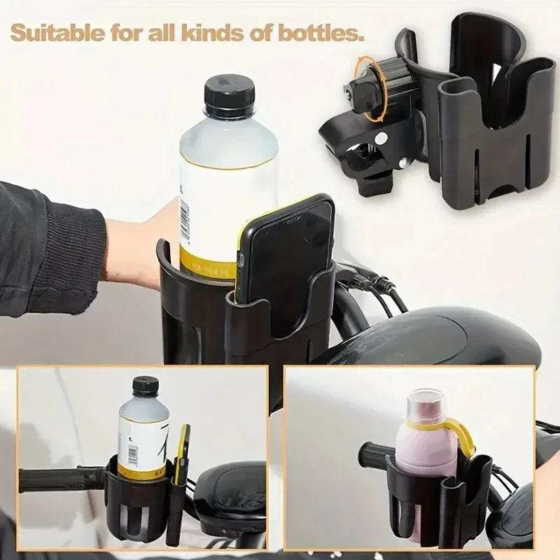 Suporte 2 em 1 para Copo e Celular para Carrinho de Bebê, Suporte Universal para Garrafa para Acessórios de Carrinho e Cadeira de Rodas