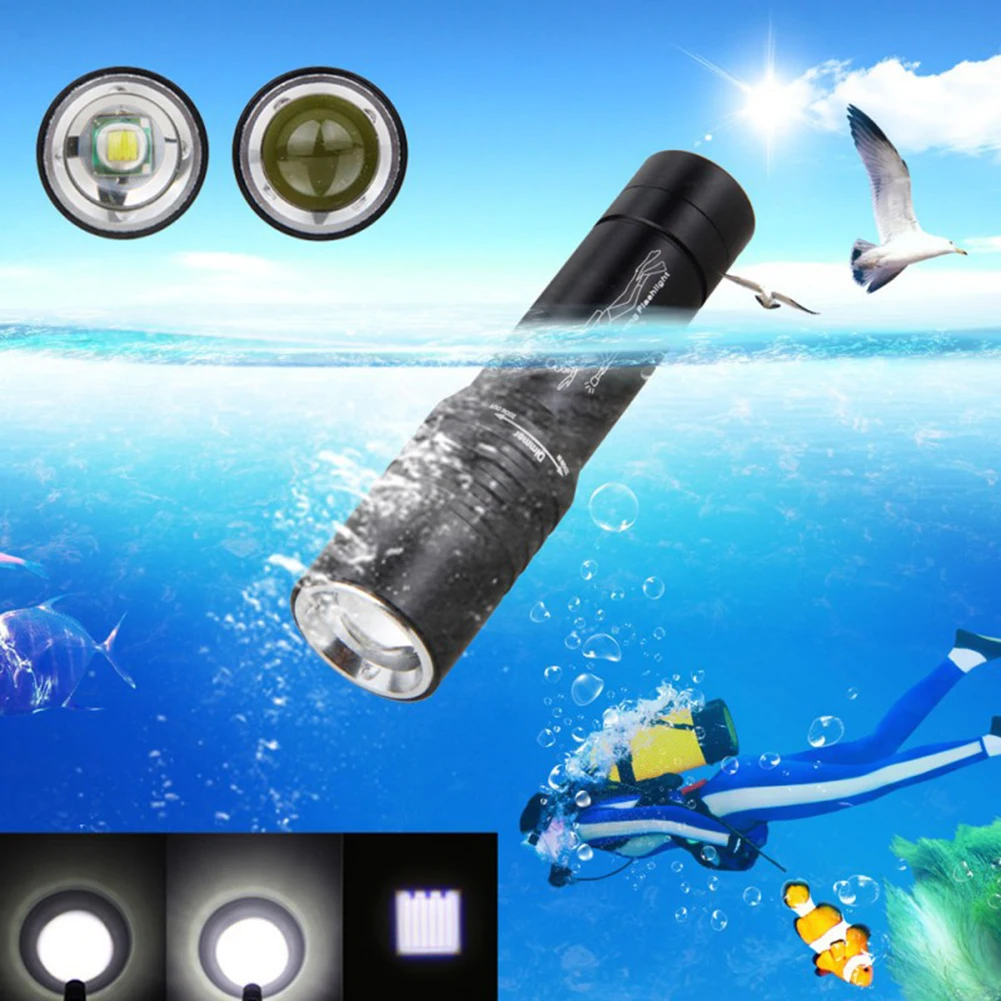 Scube Diving Flashlight 1200LM IP68 Waterproof Rotating Zoom Underwater Lighting Light Diving Strong Light LED Lamps