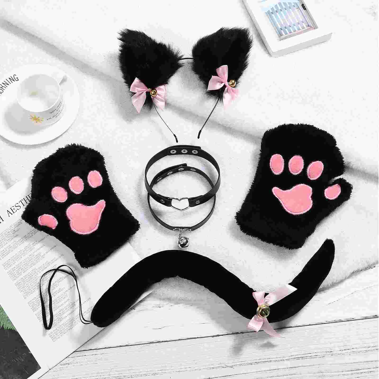 ヘッドバンドセットオオカミキツネヘッドバンド耳コスプレアクセサリーフェイクファー猫毛深い女性