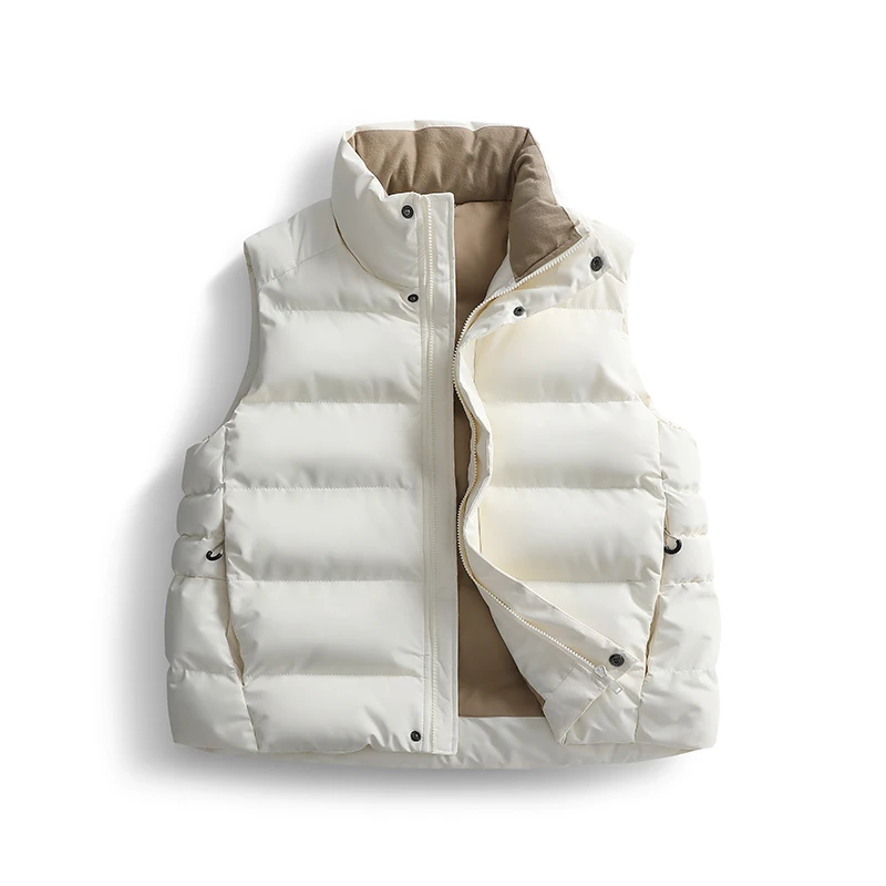 

Winter Men Cotton Padded Vest Brand Clothing Solid Color Vest Jacket Male Windproof Sleeveless Coat Stand Collar Down Vest