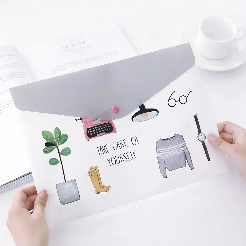 8pcs-A4 Plastic Envelopes Poly Envelopes File Bags Document Folders Organizers with Snap Buttonin Stationery Casesnew