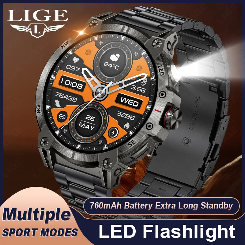 

Военные умные часы для мужчин, компас, 760 мАч, большой аккумулятор, фонарик, 1,85 дюйма, HD-экран, пульсометр, водонепроницаемые умные часы с Bluetooth-вызовом