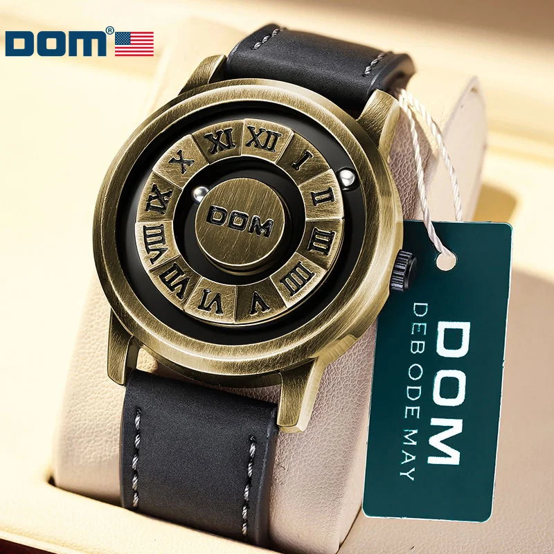 DOM 1345 Men\'s Bronze Magnetic Watch Fashionable clasp Cool Technology Magnetic Ball Watch Nylon Woven Strap Waterproof Magnetic