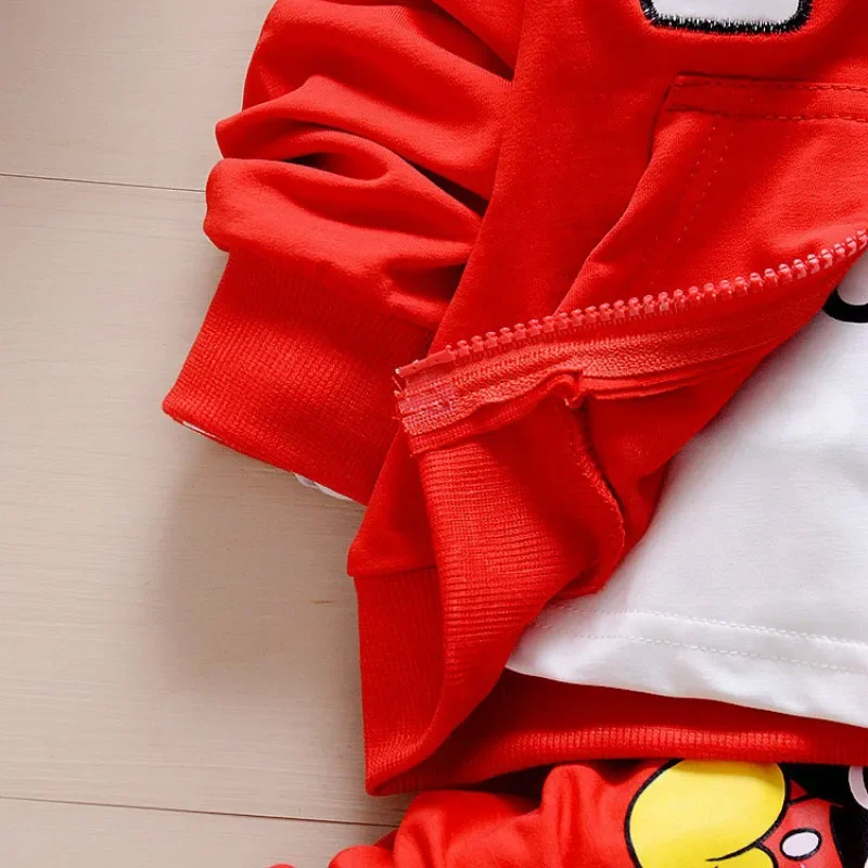 3pcs/set Baby Boy Girl Clothes Cartoon Mickey Mouse Bear Hooded Coat+T Shirt+Pant Kid Sport Suit For Children Clothing Tracksuit