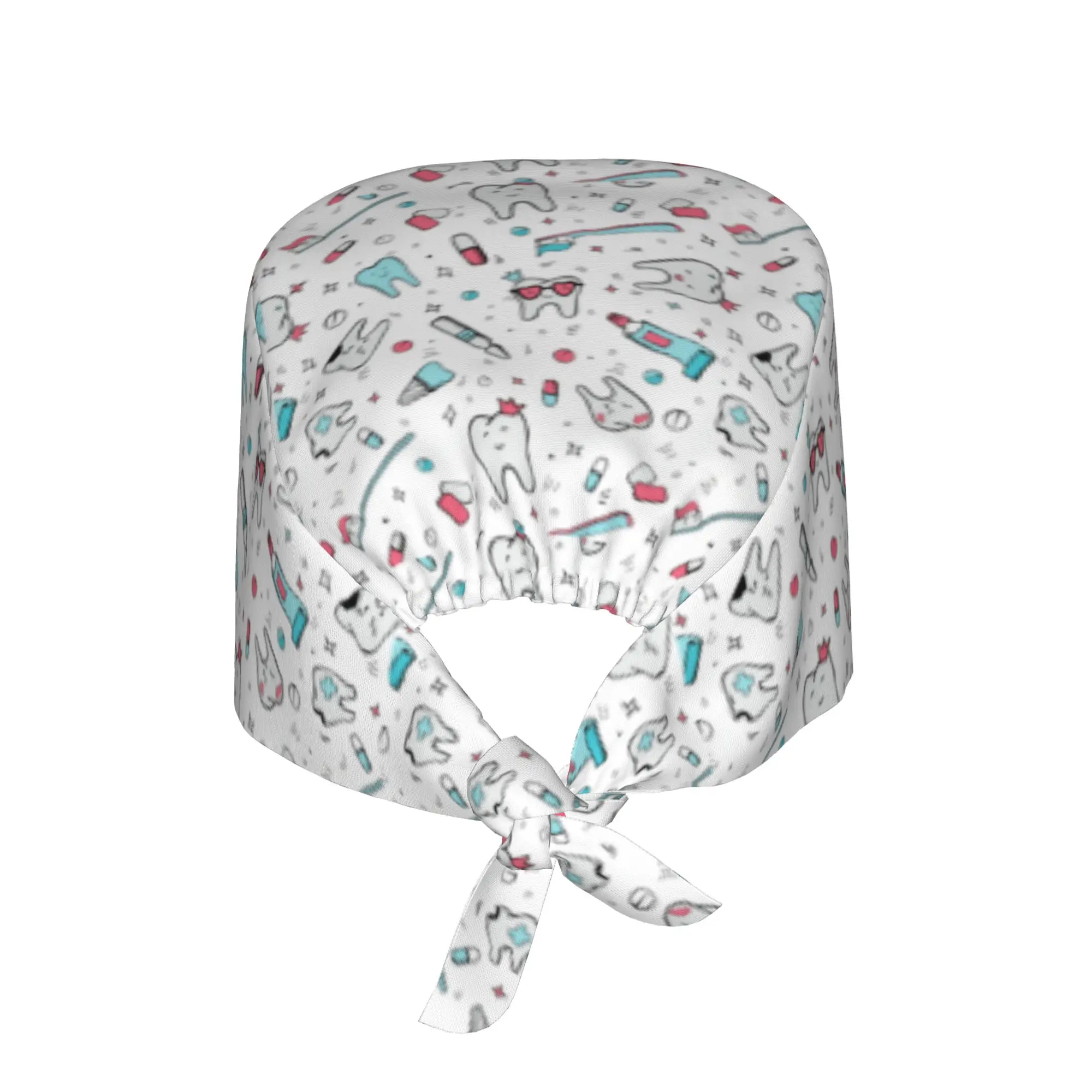 Dentist Cartoon Pattern Cleaning Working Cap Comfortable Unisex Teeth Brush Scrub Cap Surgicals Hat Nurse Scrubs Hat For Dentist