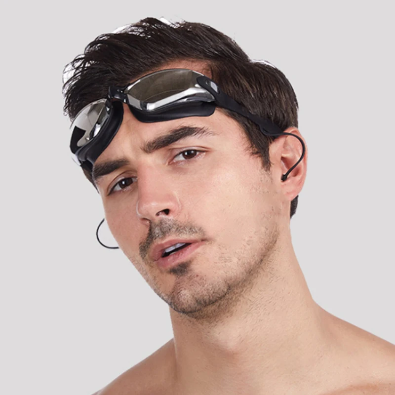 Gafas de natación con montura grande, tapones para los oídos de una pieza, impermeables, antivaho, recubrimiento Hd, gorro de natación gratis