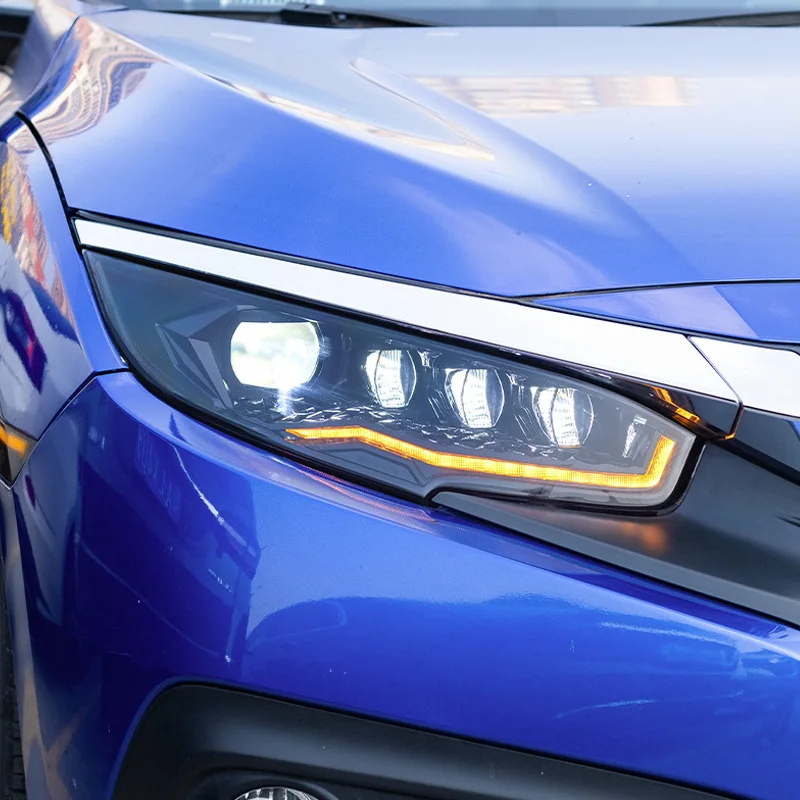 Suitable for 2016-2022 Hon da Civic 10th generation headlight assembly modification with LED starlight white light