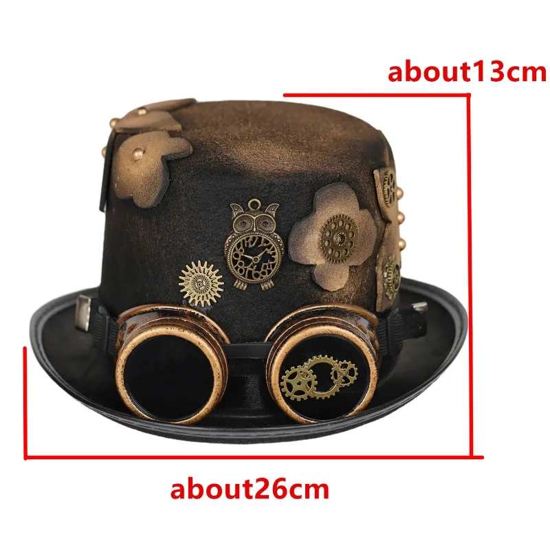 Steampunk Top Hat Neutral Style with Detachable Goggles and Floral Decorations Role-playing Costume Accessories Themed Party