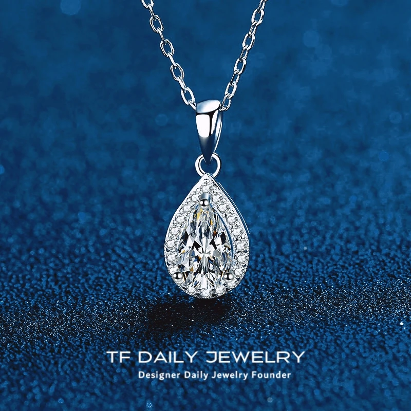 

Engagement 18K White Gold 1 Carat Moissanite Diamond Necklace for Women Water Drop Pendant Collarbone Chain Female Fine Jewelry