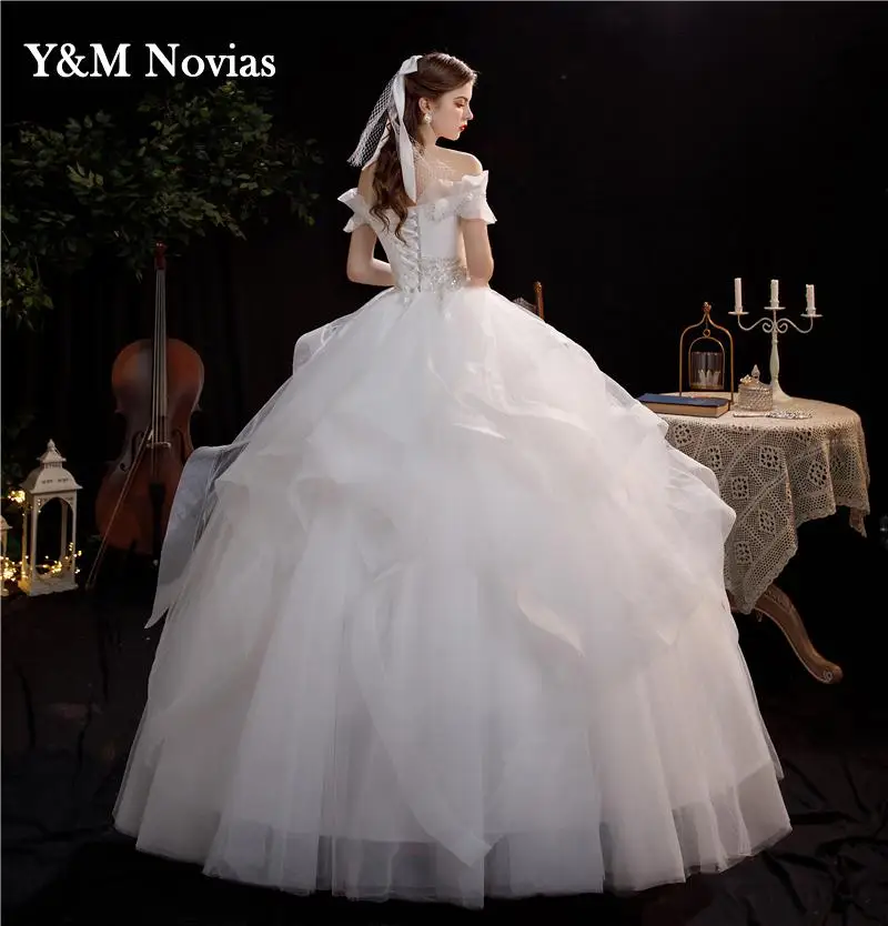 Nieuwe Herfst Kant Borduurwerk Korte Mouwen Tull Trouwjurk Sweetheart Elegante Plus Size Vestido De Noiva Bruid Gown Floor Ivoor