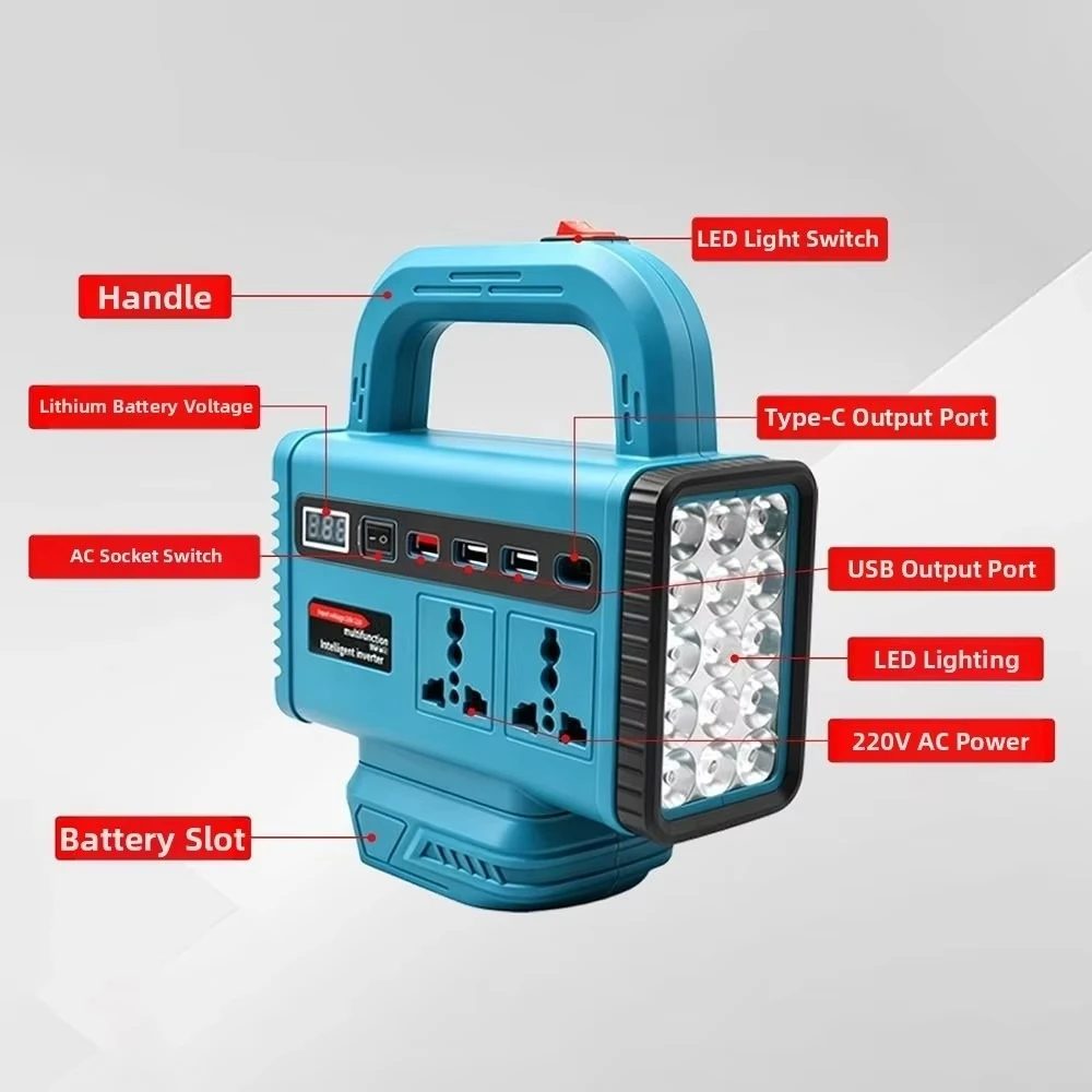 150W Portable Power Inverter for Makita/Milwaukee/Dewalt 18V Battery DC 18V to AC 110V 220V Converter Power Station Outdoor Camp
