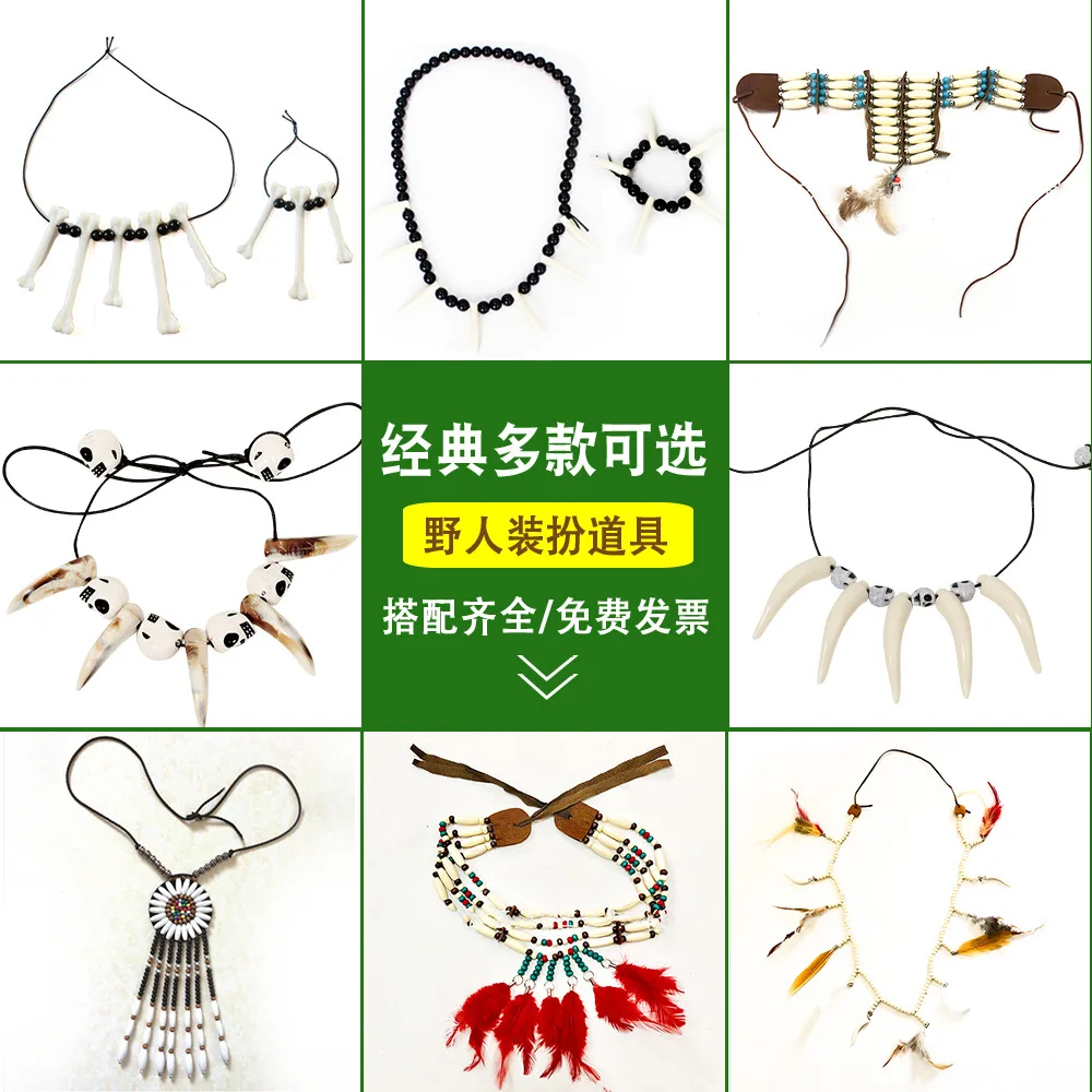 Natural Bone Punk Bracelet Wood Beads Bracelet Men Spike Bracelet Women Primitive Tribes Jewelry Fake Wolf Tooth Bangles