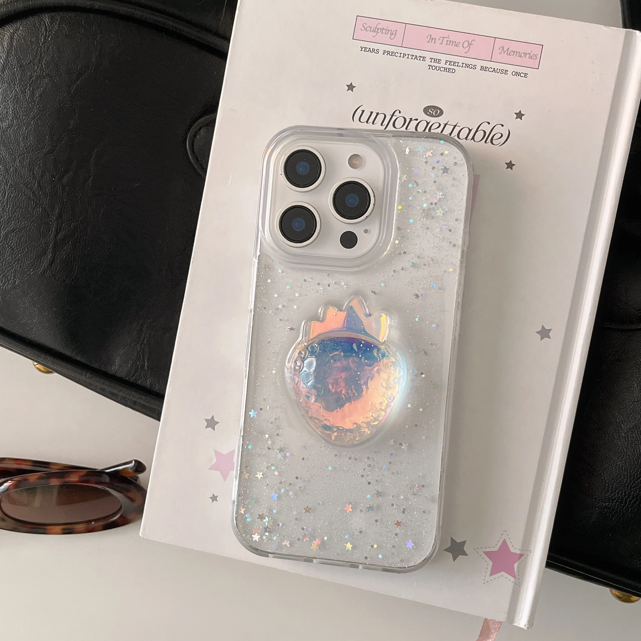 3D schöne Glitzer-Erdbeer-Handyhülle für iPhone 16, Pro Max 15 14 13, Rückseite, Geschenk