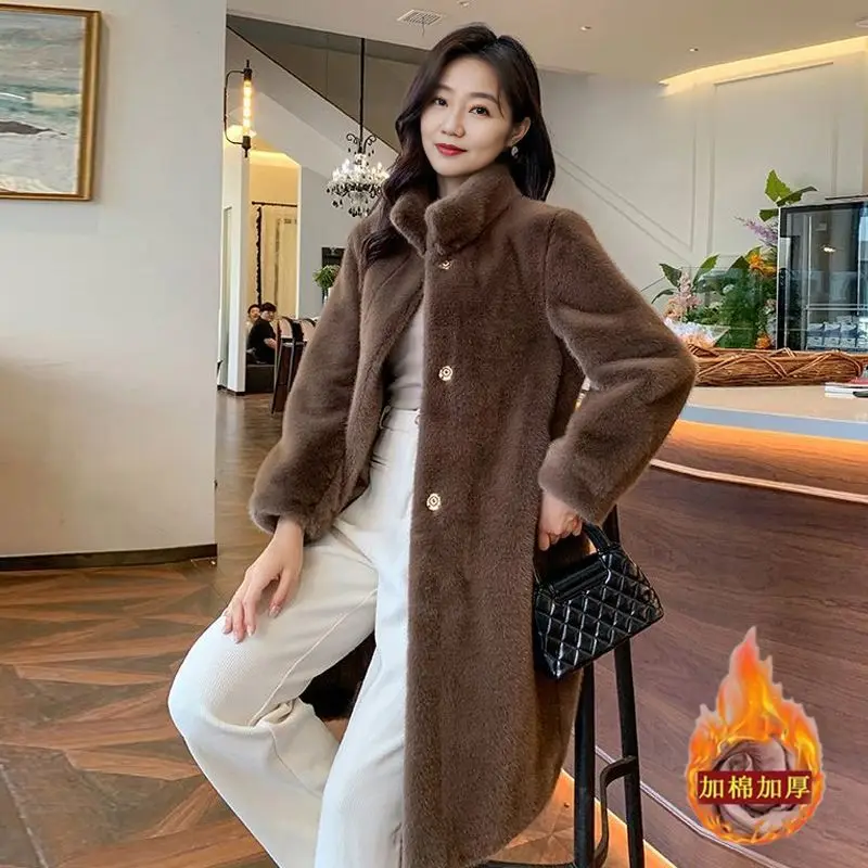 Autumn Winter Mink Mid To Long Women's New Mink Fur Jacket Female With Chinese Style And Western Style, Thick Fur