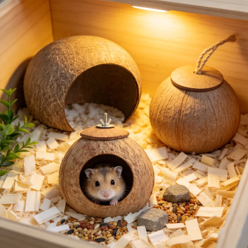 

Coconut Shell Hamster House Hideaway Summer Sleeping Nest Cage Ornament for Syrian Hamster Bird Reptile Pet Supplies