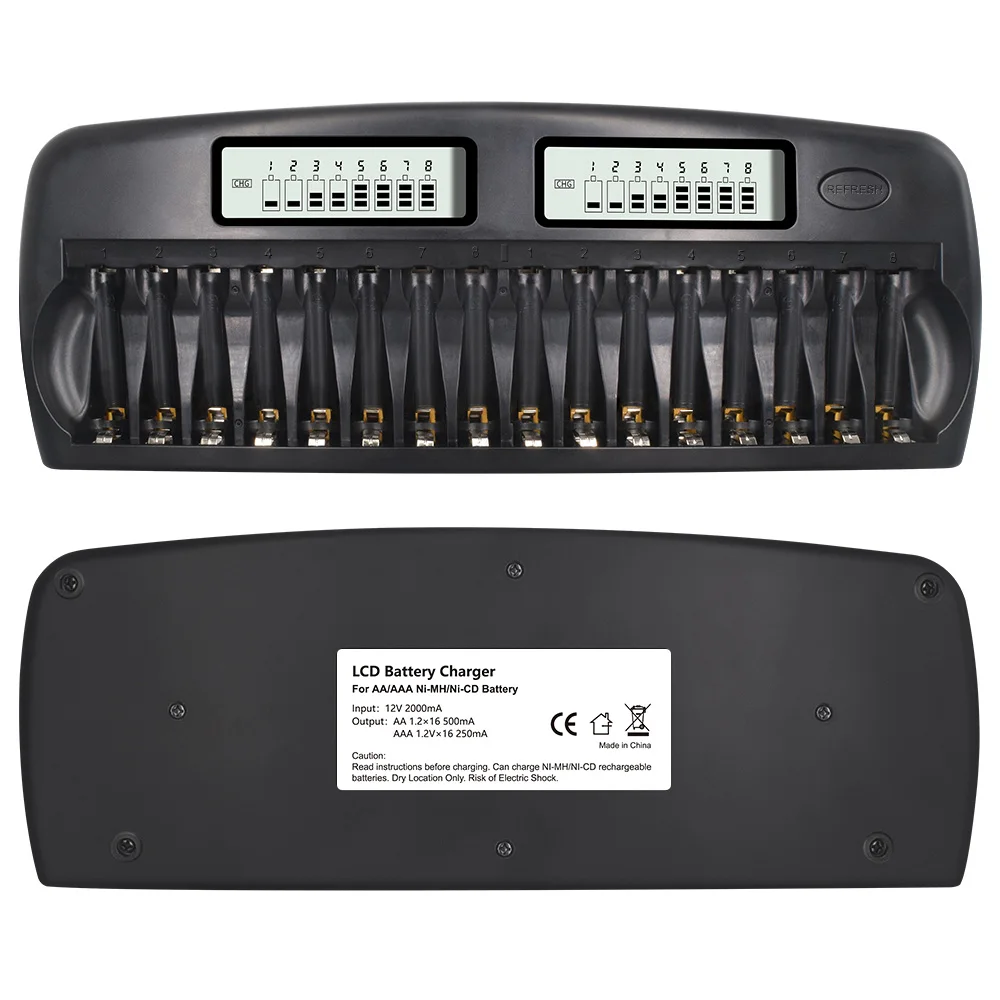 PL-NC31 Universal Intelligent Battery Charger Two 3 Inch LCD Display Speedy Smart Charger w/ 16 Battery Slots for 1.2V Ni-MH