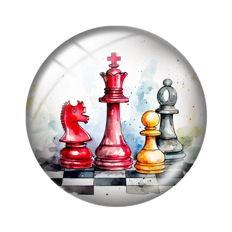 Watercolor Chess Game  12/18/20/25mm glass cabochon  bracelet pendant rings for jewelry demo earrings back Making findings view 4