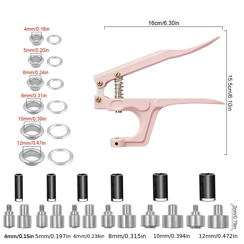 Austauschbare Formen, 600-teiliges Ösenstanzer-Set, Hochleistungswerkzeug mit Metallösen in verschiedenen Größen und Nietenklemmen für Planenstoffe – Detail 3