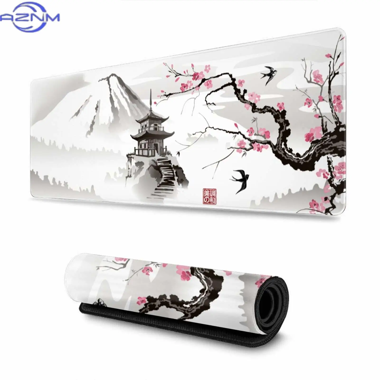 White Japanese Cherry Blossom XXL Extended Gaming Desk Mat Stitched Edges Non‑Slip Rubber Mouse Pad for Home Office Gaming Deskt