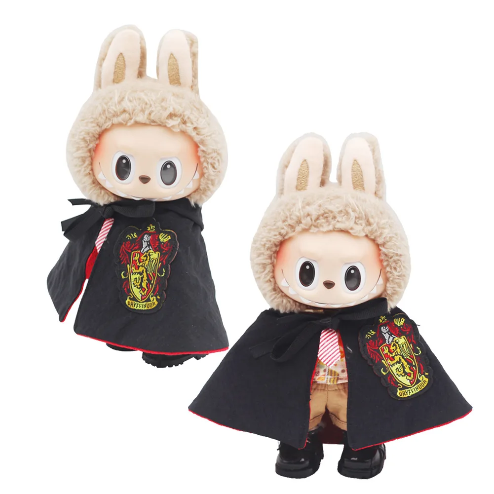 

Новинка для 17 см Labubu, модный плащ дьявола, одежда в академическом стиле, трикотажная рубашка, плиссированная юбка, мини-солнцезащитные очки, кожаная обувь