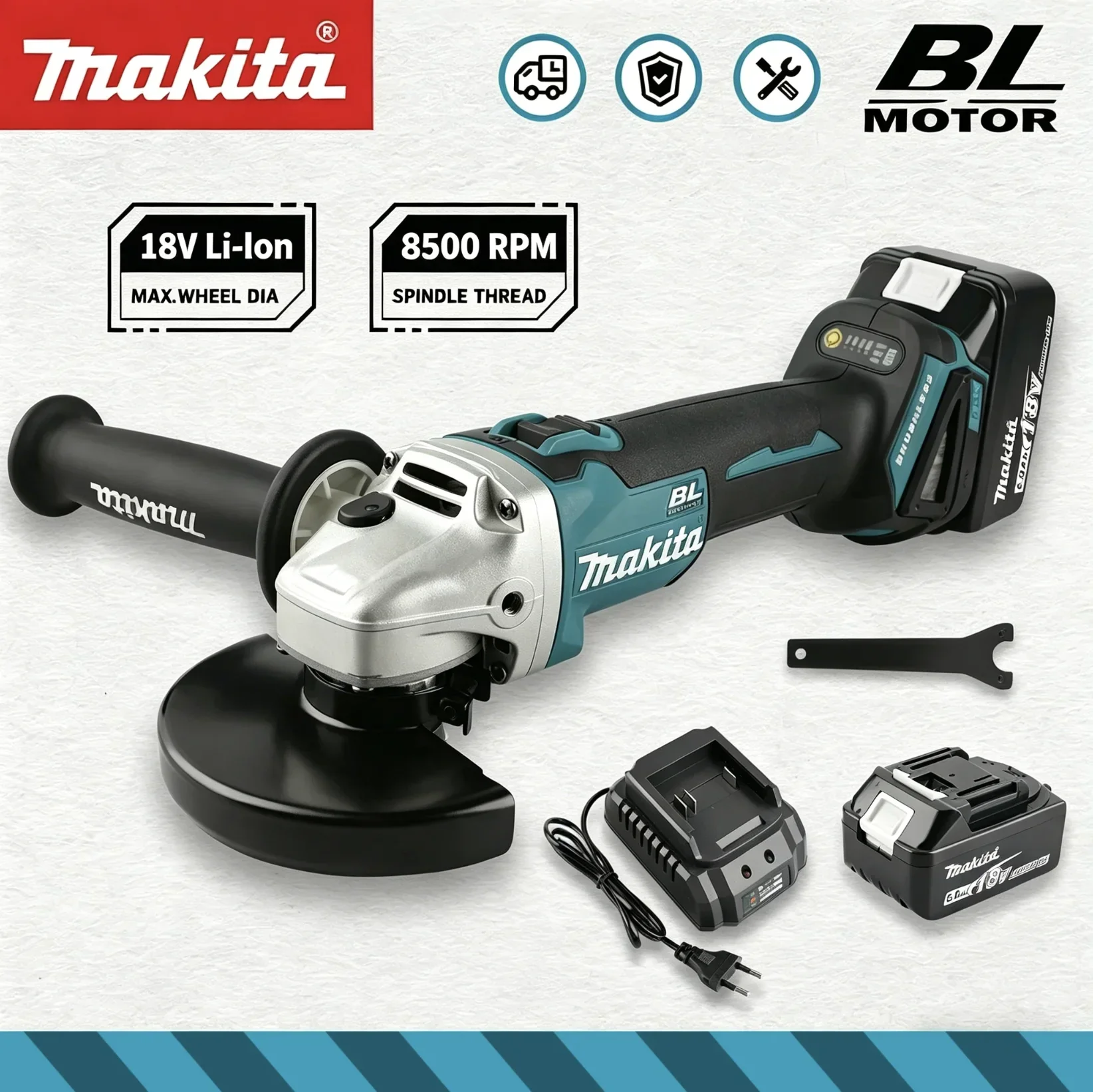 Makita DGA504 125mm Metal Grinding Tool, 18V Brushless Angle Grinder Electric Polishing Machine for DIY and Professional Use