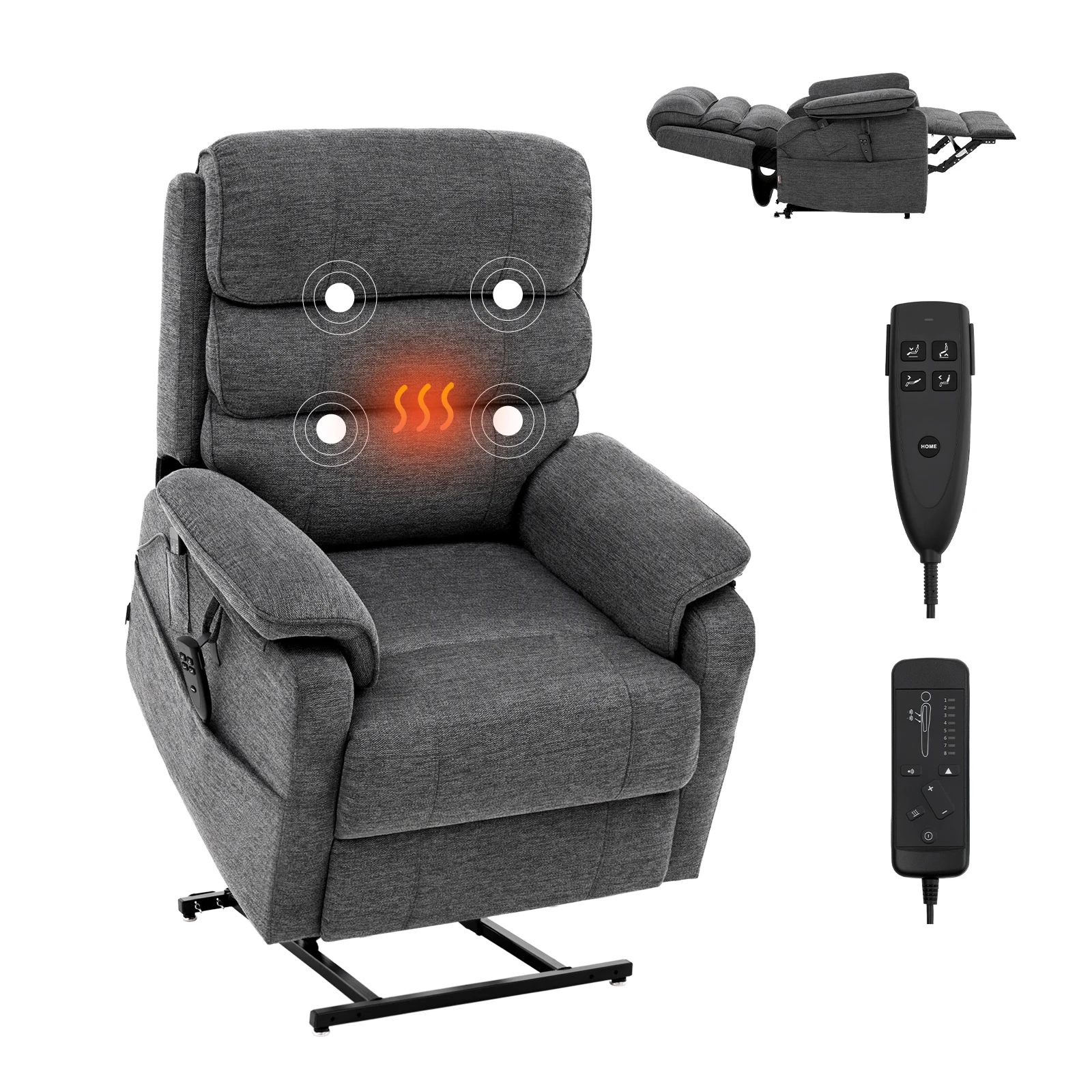 VEVOR Power Lift Recliner Кресло-подъемник с подогревом и массажем для пожилых людей Бесконечная регулировка положения Электрическое кресло для дома