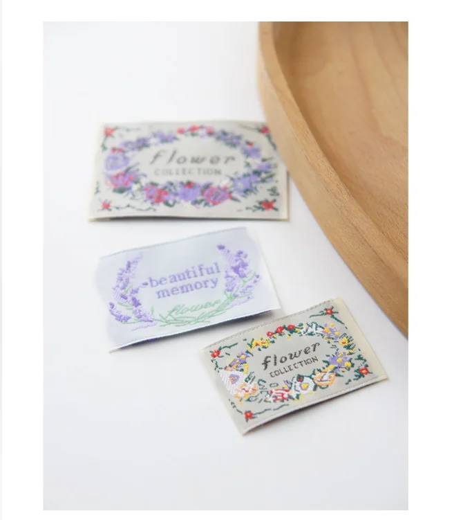 Floral Series Handmade Fabric Label Lavender Wreath Embroidered Woven Tag Colorful Sewing Accessory