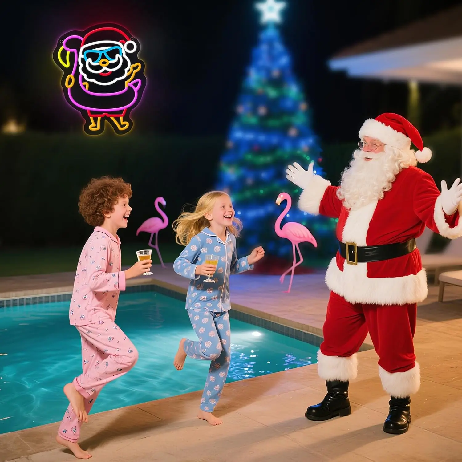 فلامنغو سانتا كلوز ضوء النيون تسجيل USB عكس الضوء LED النيون تسجيل لغرفة النوم غرف معيشة نادي بار رجل الكهف هدايا الحفلات جدار ديكور