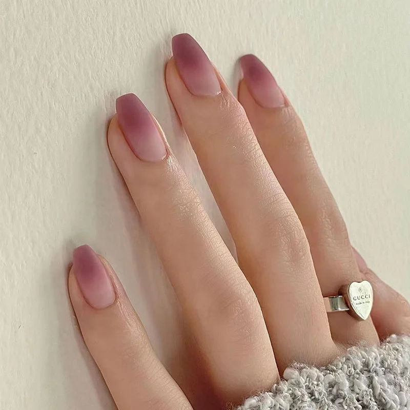 24Pcs Short Square Head Shape Nail Fake Simple White Gradient Press on False Nails Fashion Ballet Full Cover Finger Nail Tips view 6