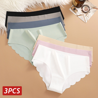 3PCS Women Seamless Panties Ultra Thin Breathable Underwear Sexy Low Waist Briefs Female Elastic Wavy Side Lingerie Solid Color