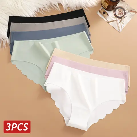 3PCS 여성 원활한 팬티 울트라 얇은 통기성 속옷 섹시한 낮은 허리 팬티 여성 탄성 물결 모양의 사이드 란제리 솔리드 컬러