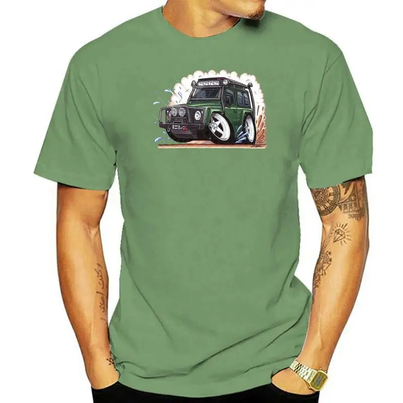 WickedArtz Cartoon Car Green Land Shirt For Men Rover Defender 100% Cotton Mens White T-shirt