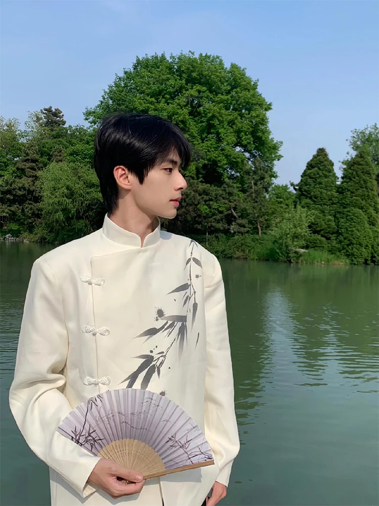 

Новый мужской свадебный костюм в китайском стиле, летний, тонкий, высококачественный, белый, с подплечниками, повседневный, свободного кроя, из полиэфирного волокна