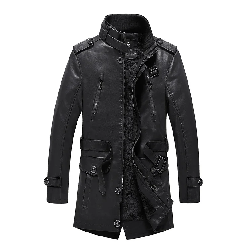 WINSTAND fashion brand 2023 fur collar tide Autumn and winter men's leather jackets plus velvet