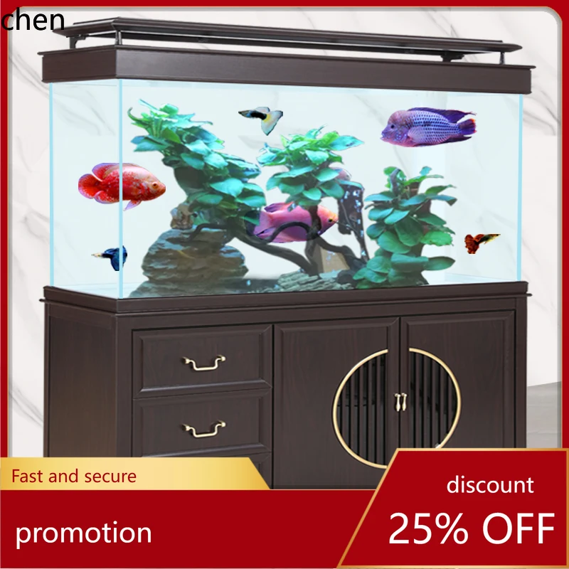 HT fish tank large screen partition wall Chinese aquarium ultra-white glass tank ecological bottom filter arowana tank