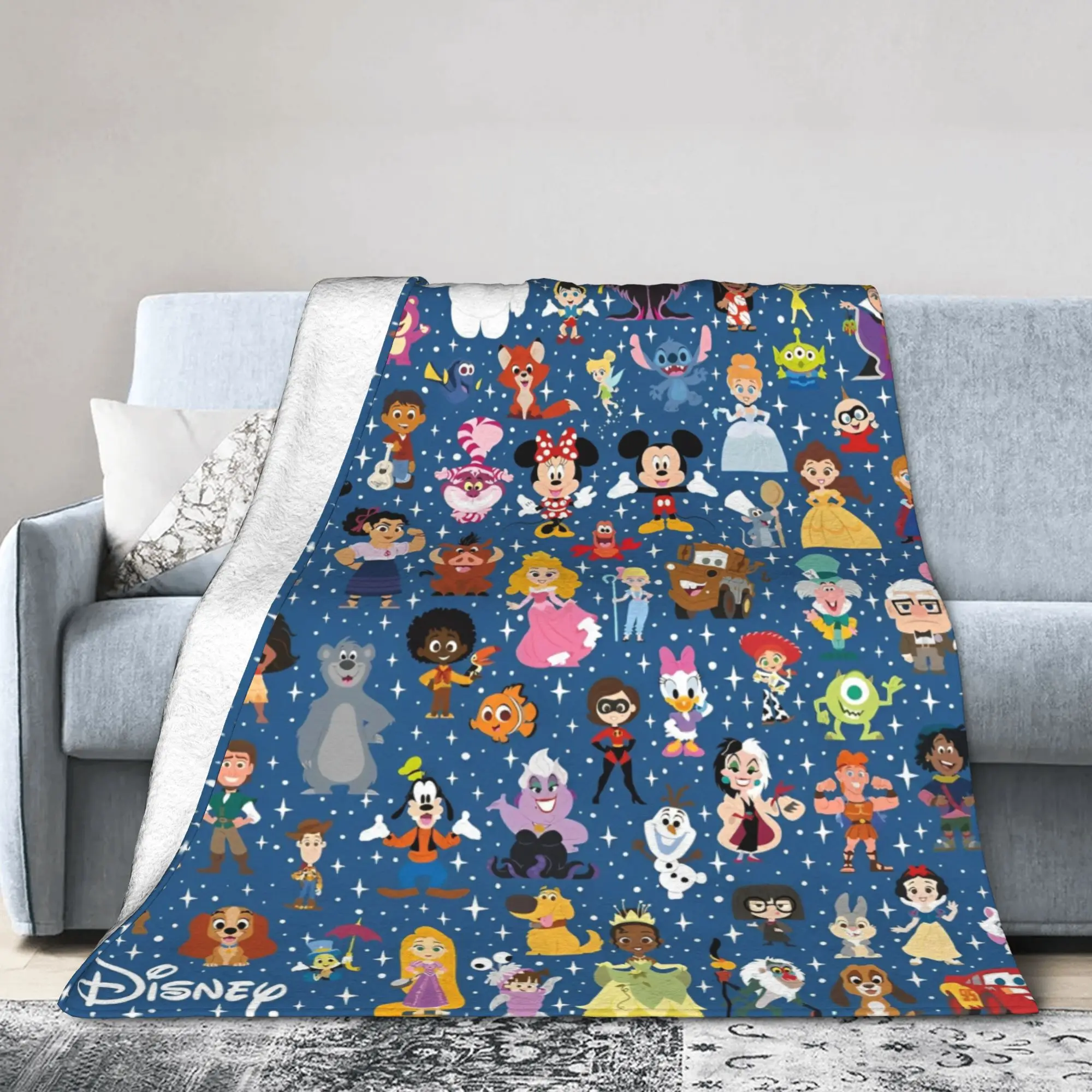 

Cartoon Mickey Stitchs Flannel Throw Blanket Friends Princess Blanket for Sofa Couch Lightweight Thin Plush Thin Quilt,