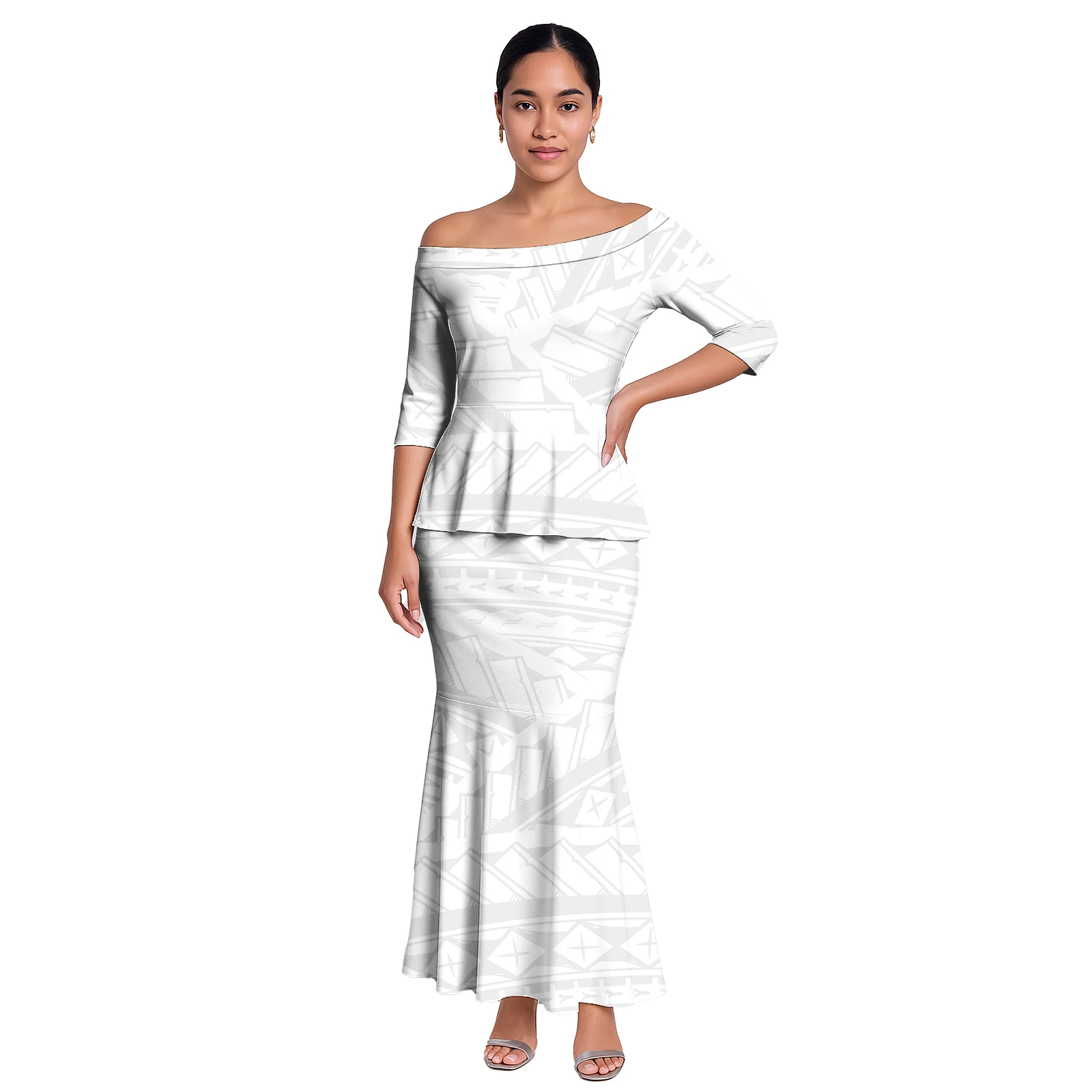 Luxury Design Samoan Puletasi Drop Shipping Polynesian Fijian Tapa Print Islander Style Dress Sets Minimum Order Quantity