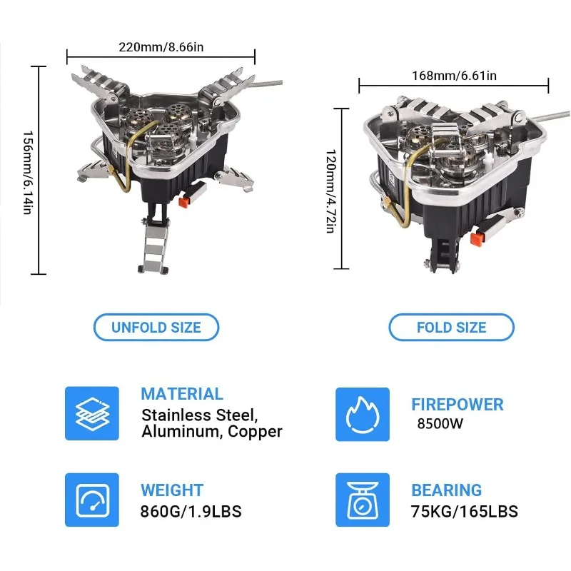 Camping Stove Burner Adjustable Ultralight Stove Windproof Camp Portable Propane Stove for Camping Hiking Backpack Outdoor