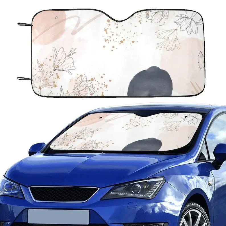 Japanese Minimalist Car sunshade for windshield, Boho ink art Window Sun Blocker, abstract car accessories Auto Decor Screen car