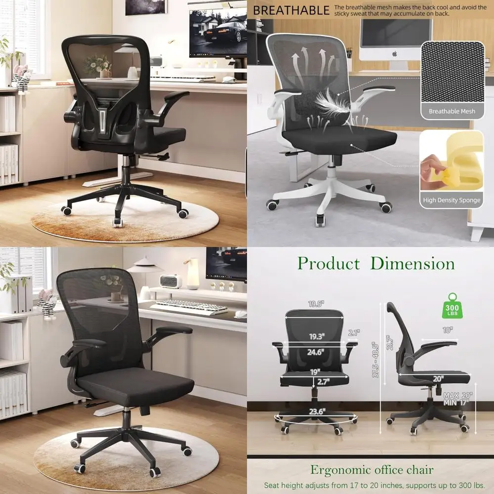 Ergonomic High-Back Mesh Desk Chair with Adjustable Height, Lumbar Support, Flip-Up Armrests, and Headrest for Comfortable Offic