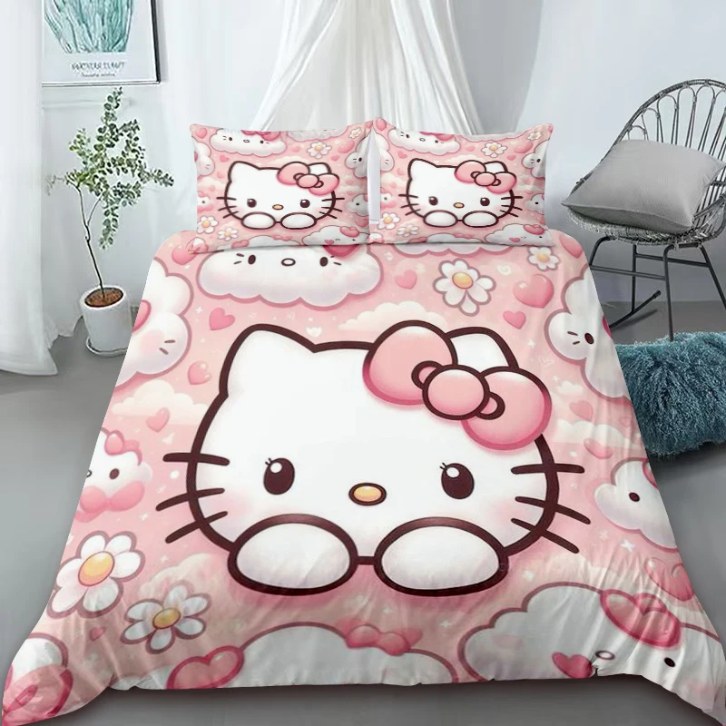 Duvet Cover Hello Kitty Cartoon Bedding Set Comfort Quilt Cover Double Queen Size Luxury for Kids Bedroom Decoration Gift