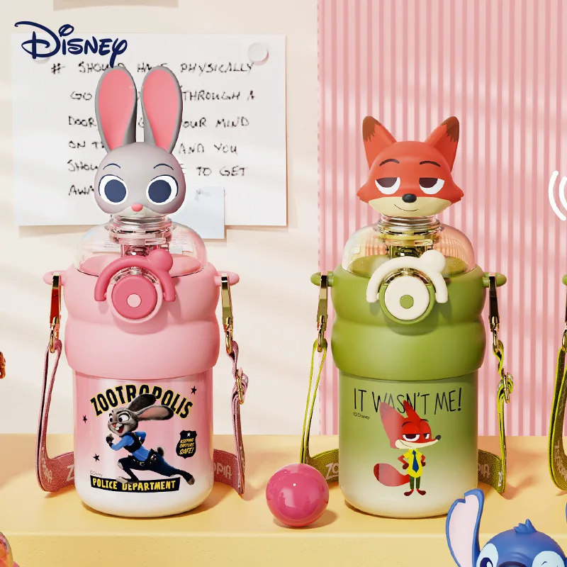 Disney Zootopia Cartoon Anime Thermobecher Hüpfender Strohhalm 3D stereoskopischer Avatar Outdoor Tragbare Edelstahl-Sportflasche
