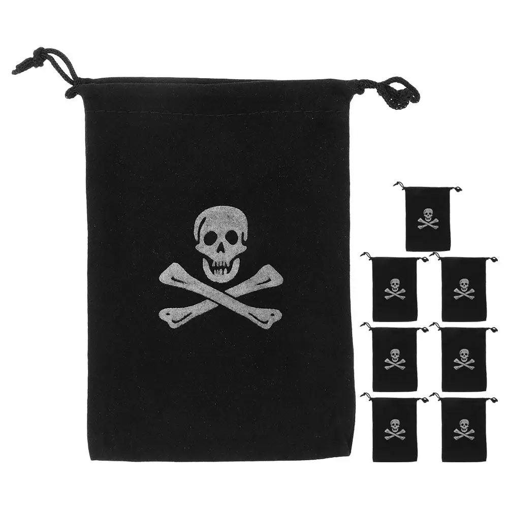 8 Bolsas de Poliéster Negras con Cordón y Diseño de Calavera Pirata, Bolsas de Halloween para Guardar Joyas, Recuerdos de Fiesta, Bolsas de Botín Pirata