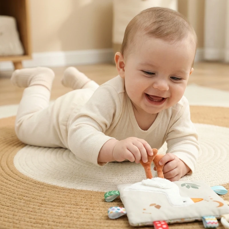 

Infants Newborn Gift Soft Cotton Baby Sensory Toy Activity Cube Rattle Teething Book Mirror Crinkle Paper Early Development Toy