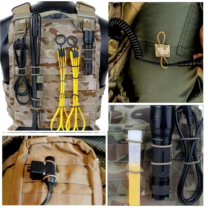 Tactical MOLLE Elastic Molle Ribbon Buckle Tactical Binding Retainer for Antenna Stick Pipe Elastic Rope Webbing Buckle